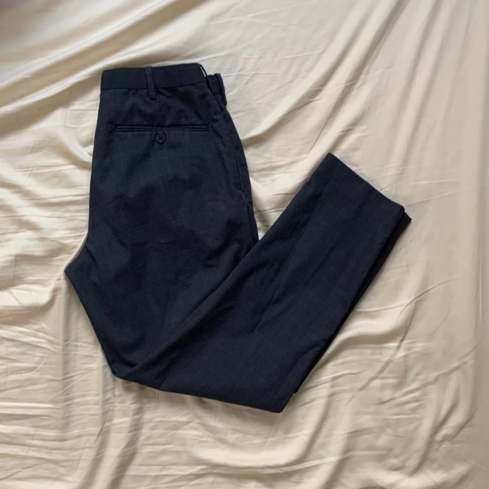 Uniqlo Dark Blue Plaid Trousers- adjustable waist - size 30